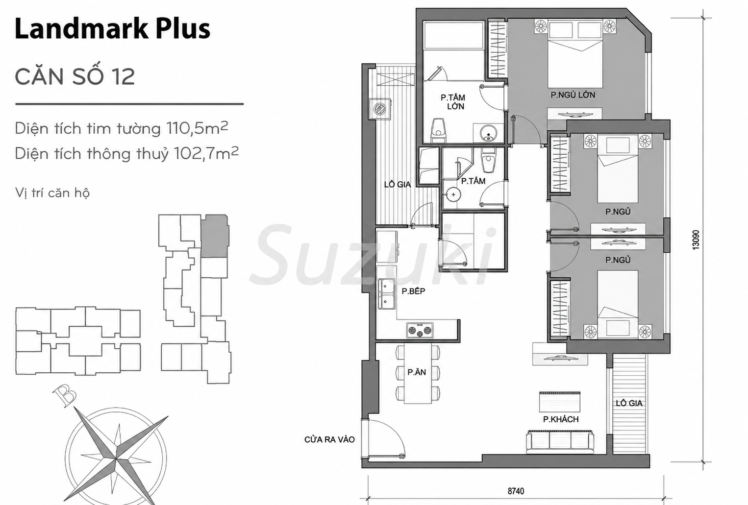 Mặt bằng căn hộ Vinhomes Central Park Landmark Plus 3 phòng ngủ
