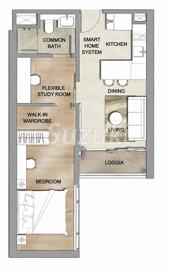 The MarQ 1-bedroom floor plan