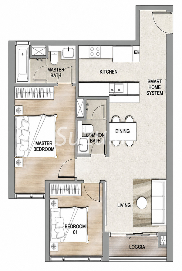 The MarQ 2-bedroom floor plan
