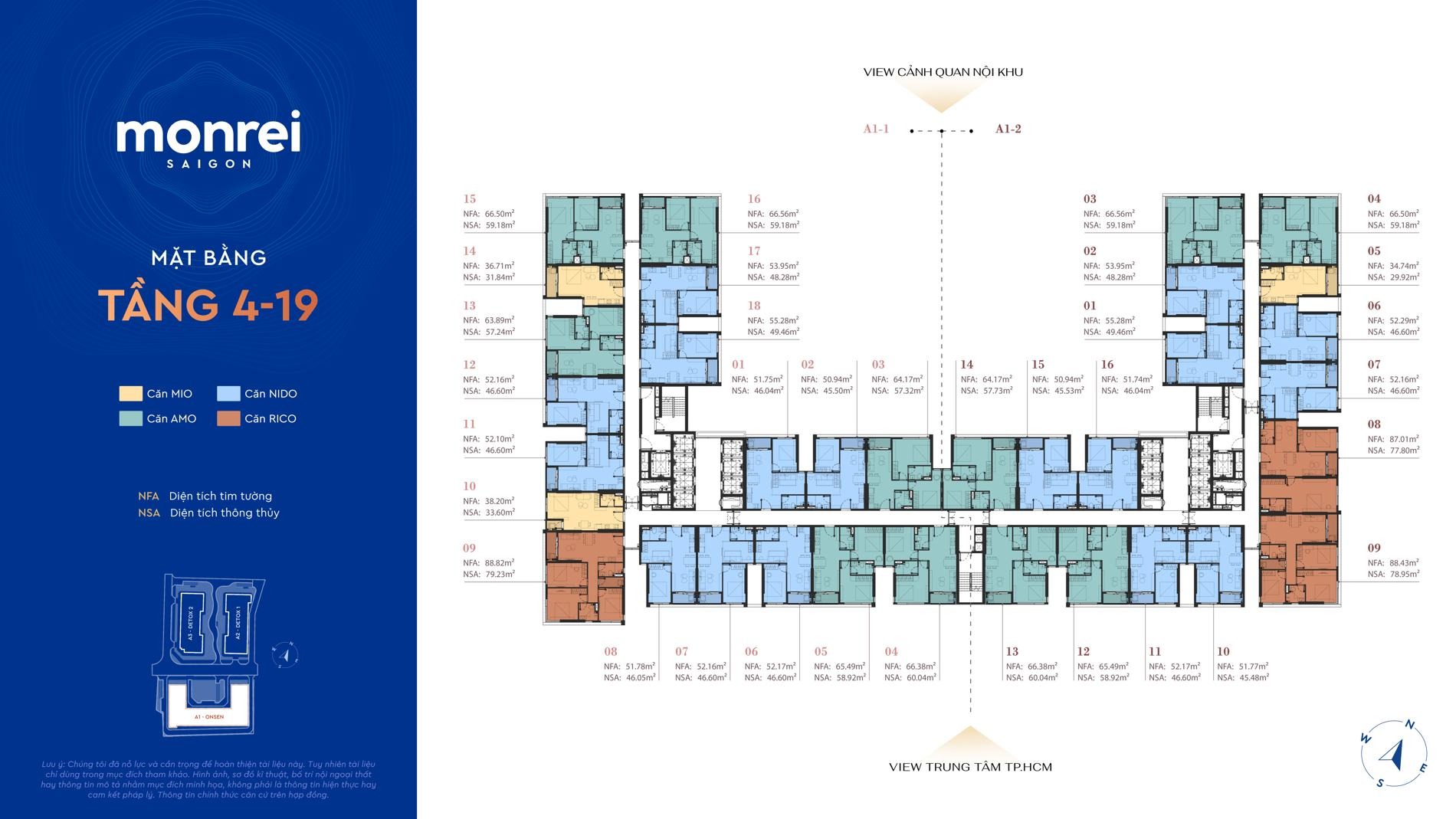 Monrei Saigon 楼层平面图（4-19 层）