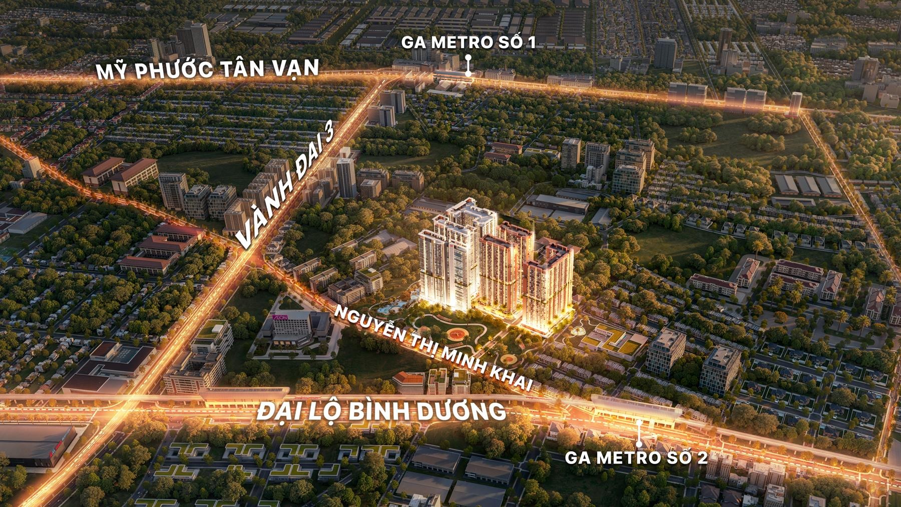 Monrei Saigon 交通地图 — 永旺购物中心、工业园区、机场