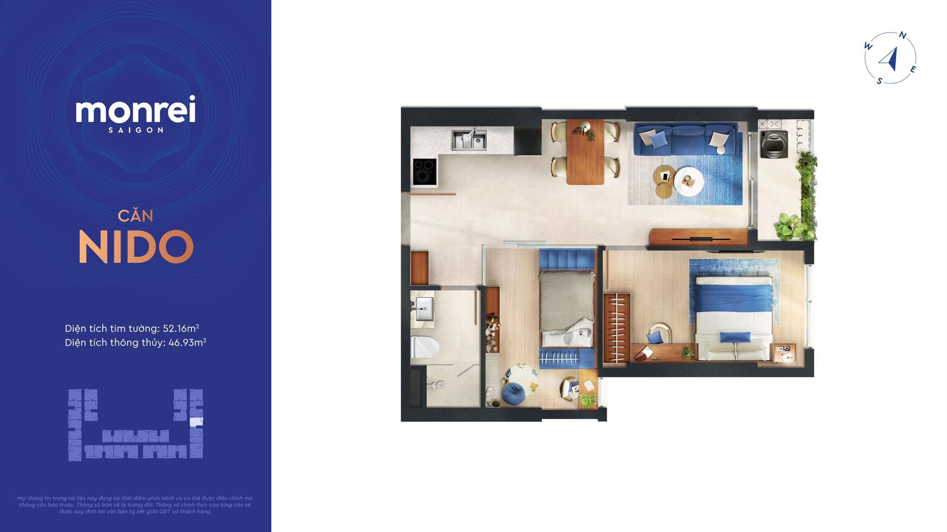Monrei Saigon 2BR1WC (NIDO) 户型图